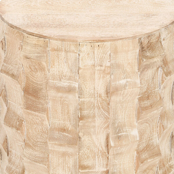300620266a442ba8207a4.jpeg 20 Inch Side End Table, Round Drum Shape with 3D Textured Design, Distressed White Finish