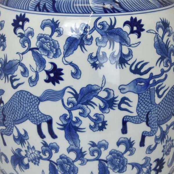 300620266a442c2d0ab84.jpeg Gloomy 15 Inch Decorative Jar, Ceramic Frame, Blue and White Floral Print