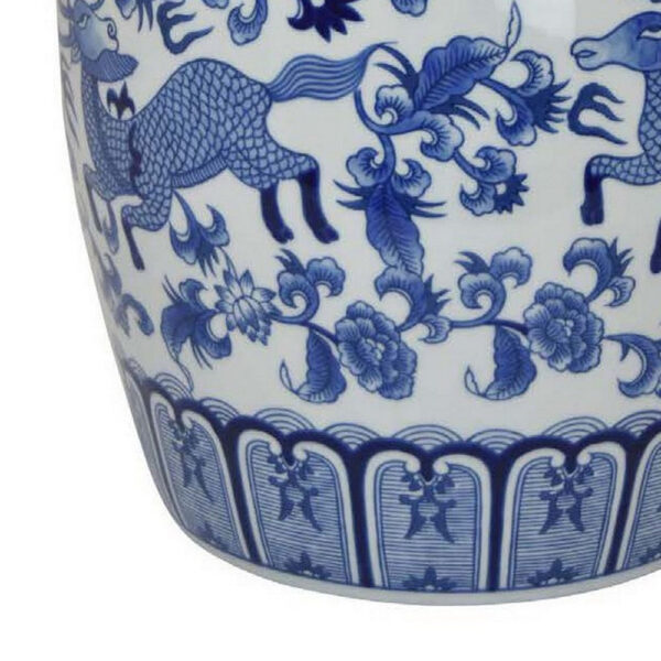 300620266a442c317b2fb.jpeg Gloomy 15 Inch Decorative Jar, Ceramic Frame, Blue and White Floral Print