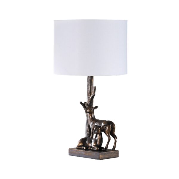 300620266a442d42e29a3.jpeg 20 Inch Accent Table Lamp, Dual Roe Deer Design, White Drum Shade, Bronze