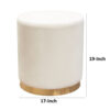 300620266a442decd3f98.jpeg Himo 19 Inch Round Padded Ottoman, Gold Metal Base, Cream Velvet Upholstery