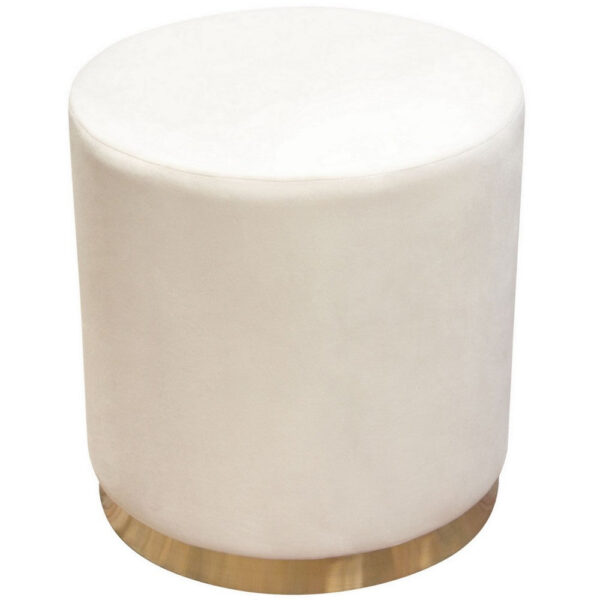300620266a442df0454d9.jpeg Himo 19 Inch Round Padded Ottoman, Gold Metal Base, Cream Velvet Upholstery