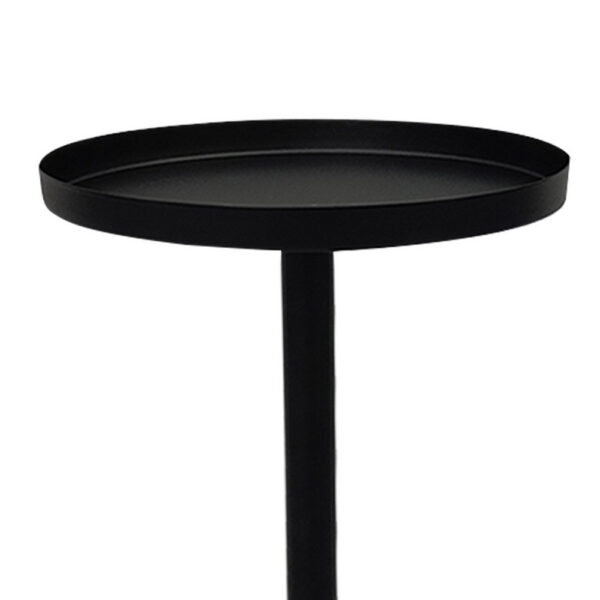 300620266a442e086744e.jpeg Ara 22 Inch Side End Table, Vintage Sleek Pillar Base, Round Tray Top, Matte Black