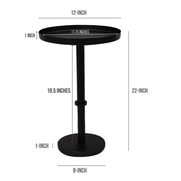 300620266a442e132d41a.jpeg Ara 22 Inch Side End Table, Vintage Sleek Pillar Base, Round Tray Top, Matte Black