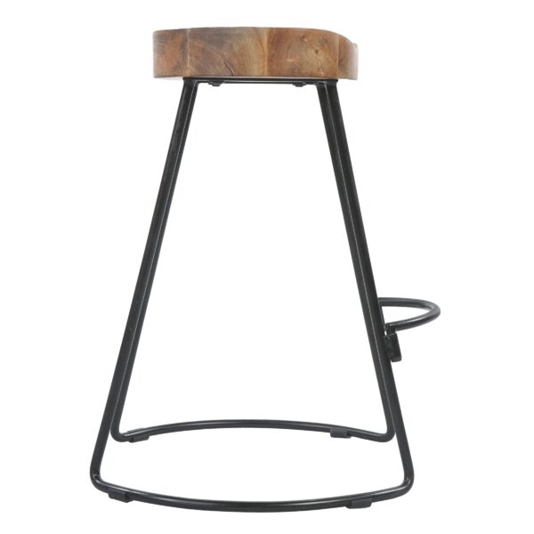 30 Inch Handcrafted Backless Counter Height Barstool, Natural Brown Mango Wood Saddle Seat, Black Iron Base