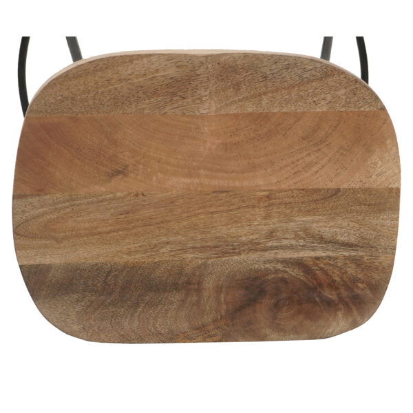 Tiva 30 Inch Handcrafted Backless Barstool, Natural Brown Mango Wood Saddle Seat, Black Metal Base