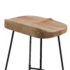Tiva 30 Inch Handcrafted Backless Barstool, Natural Brown Mango Wood Saddle Seat, Black Metal Base