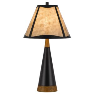300620266a442fd6e0264.jpeg 30 Inch 3 Way Table Lamp, Beige Mica Shade, Rubberwood and Black Metal Body