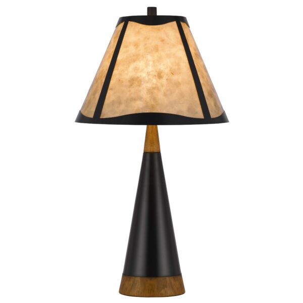 300620266a442fd6e0264.jpeg 30 Inch 3 Way Table Lamp, Beige Mica Shade, Rubberwood and Black Metal Body