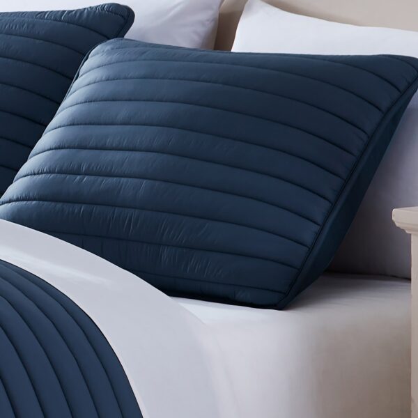 Cabe 2 Piece Twin Comforter Set, Polyester Puffer Channel Quilted Navy Blue