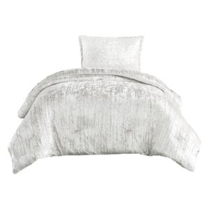 Jay 2 Piece Twin Comforter Set, Polyester Velvet Deluxe Texture, White