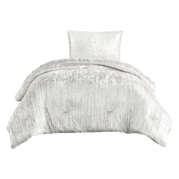 Jay 2 Piece Twin Comforter Set, Polyester Velvet Deluxe Texture, White