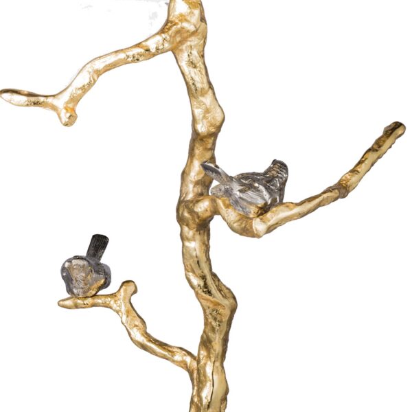 28 Inch Accent Table, Artful Branchlike Frame, Silver Bird Accents, Gold