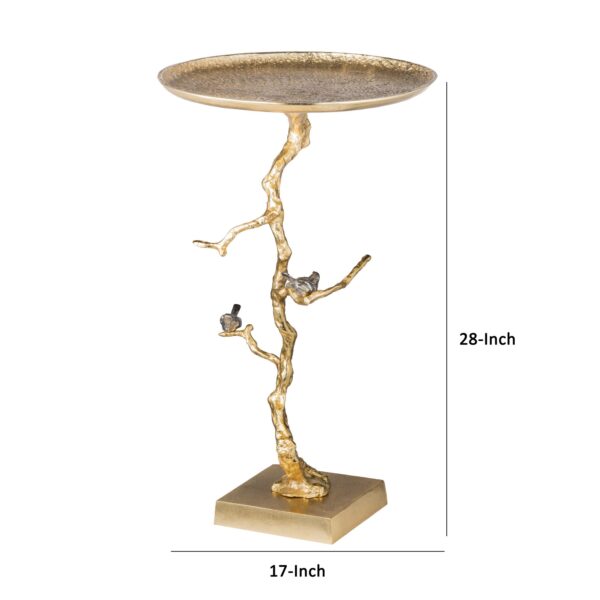 28 Inch Accent Table, Artful Branchlike Frame, Silver Bird Accents, Gold