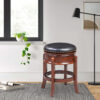 Sabi 24 inch Swivel Counter Stool, Solid Wood, Faux Leather, Brown, Black