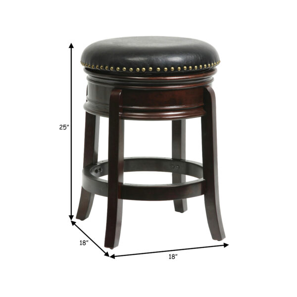 Sabi 24 inch Swivel Counter Stool, Solid Wood, Faux Leather, Cappuccino, Brown