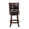 Pal 24 Inch Swivel Counter Stool, Solid Wood, Faux Leather, Cappuccino Brown