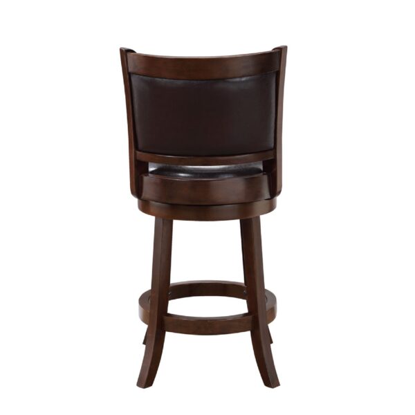 Pal 24 Inch Swivel Counter Stool, Solid Wood, Faux Leather, Cappuccino Brown