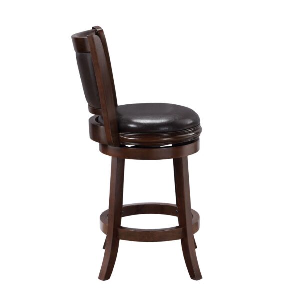 Pal 24 Inch Swivel Counter Stool, Solid Wood, Faux Leather, Cappuccino Brown