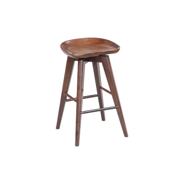 300620266a44340fdb32a.jpeg Esme 24 Inch Swivel Counter Stool, Contour Seat, Wood, Tapered Legs, Brown