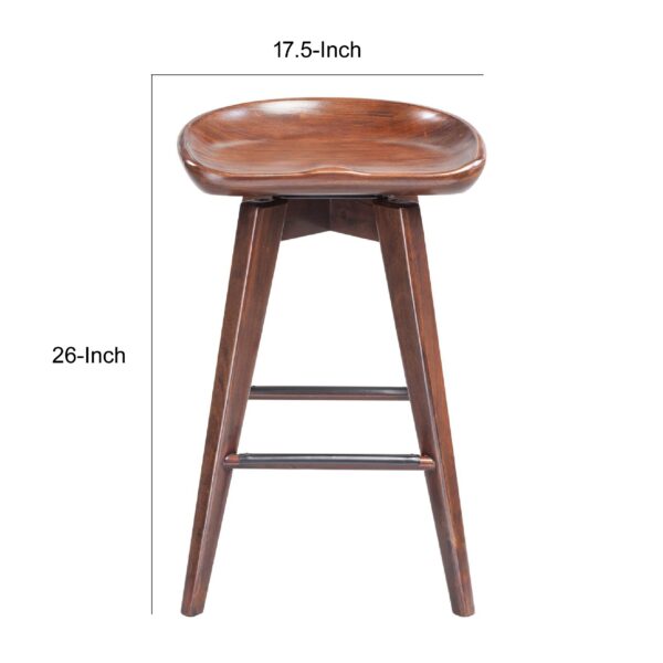 300620266a443448db39e.jpeg Esme 24 Inch Swivel Counter Stool, Contour Seat, Wood, Tapered Legs, Brown