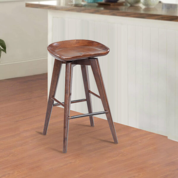 300620266a44345ce983f.jpeg Esme 24 Inch Swivel Counter Stool, Contour Seat, Wood, Tapered Legs, Brown
