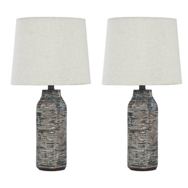 300620266a4436c640df4.jpeg Fabric Shade Table Lamp with Textured Base, Set of 2, White and Black