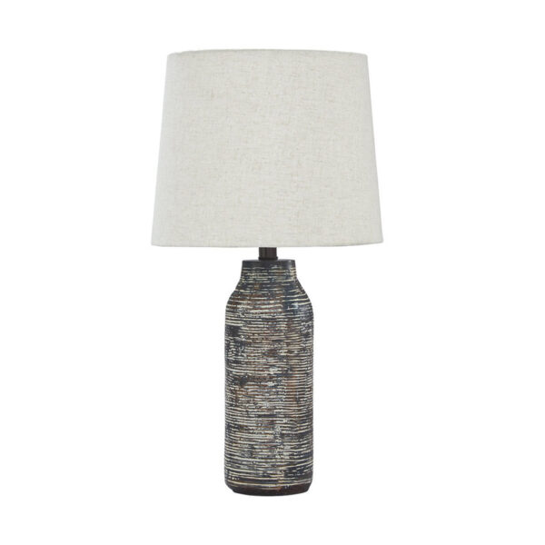 300620266a4436d6598e9.jpeg Fabric Shade Table Lamp with Textured Base, Set of 2, White and Black