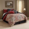 300620266a44375a9ef0f.jpeg 9 Piece Queen Size Comforter Set with Medallion Print, Red and Blue