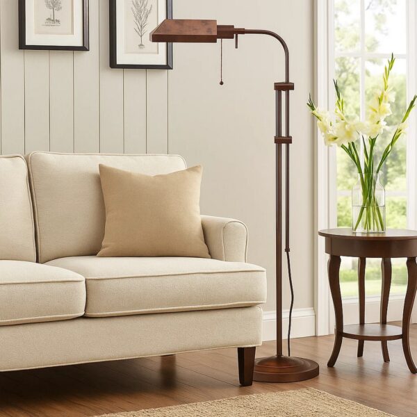 Metal Rectangular Floor Lamp with Adjustable Pole, Bronze