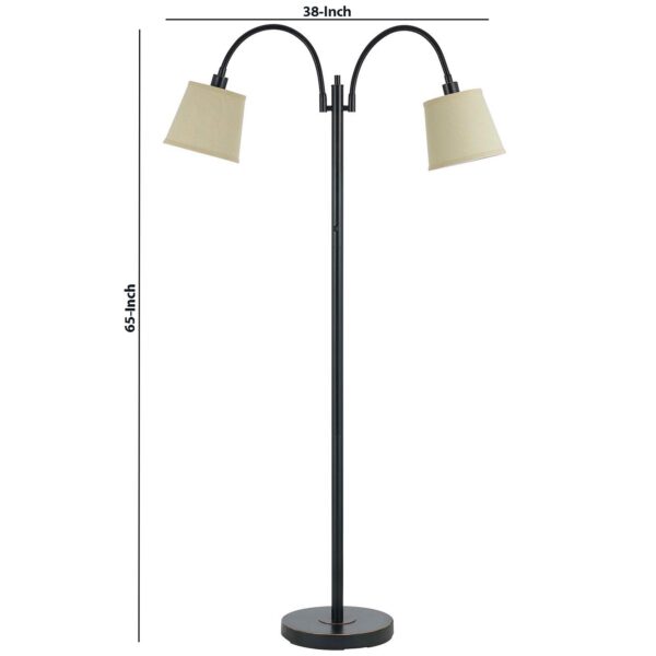 80 Watt Metal Floor Lamp with Dual Gooseneck and Uno Style Shades, Black