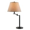 3 Way Metal Body Table Lamp with Swing Arm and Conical Fabric Shade, Black