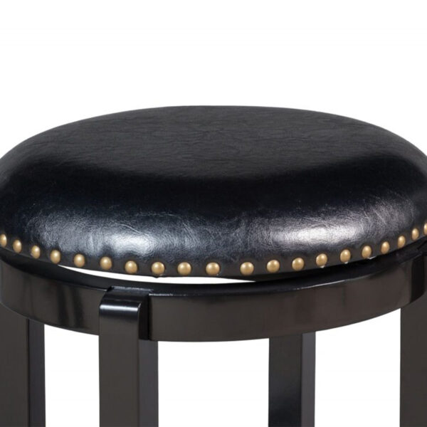Nailhead Trim Round Leatherette Swivel Counter Stool with Flared Leg, Black