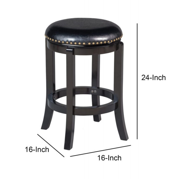 Nailhead Trim Round Leatherette Swivel Counter Stool with Flared Leg, Black