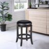Nailhead Trim Round Leatherette Swivel Counter Stool with Flared Leg, Black