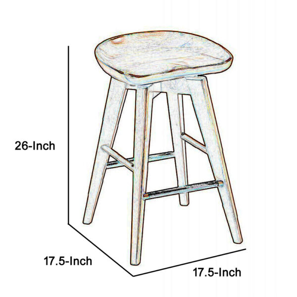 Contoured Seat Wooden Swivel Counter Stool with Angled Legs, Walnut Brown