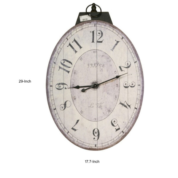 300620266a4441f3663c7.jpeg Distressed Oval Shape Wooden Wall Clock with Ring Hanger, White and Black