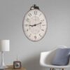 300620266a4441f9ab9a3.jpeg Distressed Oval Shape Wooden Wall Clock with Ring Hanger, White and Black