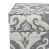 Wooden Ottoman with Patterned Fabric Upholstery and Hidden Storage, Gray and Blue
