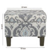 Wooden Ottoman with Patterned Fabric Upholstery and Hidden Storage, Gray and Blue