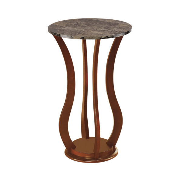 300620266a4443e616e57.jpeg Transitional Wooden Plant Stand With Faux Marble Top, Brown