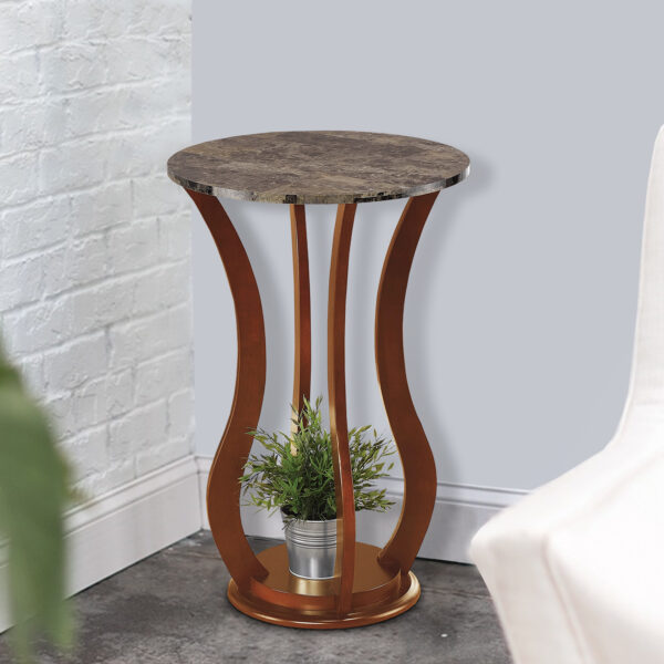 300620266a44440b13c92.jpeg Transitional Wooden Plant Stand With Faux Marble Top, Brown