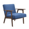 Cathy Accent Chair, Blue Polyester Cushions, Walnut Brown Rubberwood