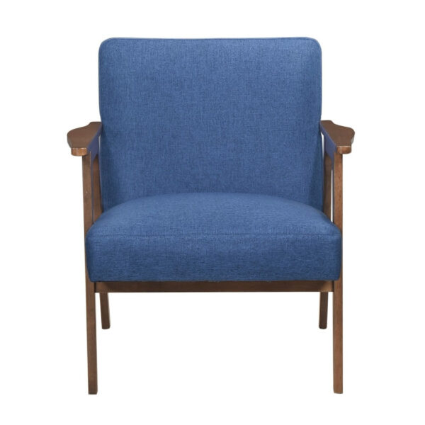 Cathy Accent Chair, Blue Polyester Cushions, Walnut Brown Rubberwood