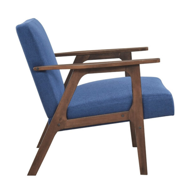 Cathy Accent Chair, Blue Polyester Cushions, Walnut Brown Rubberwood