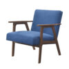 Cathy Accent Chair, Blue Polyester Cushions, Walnut Brown Rubberwood