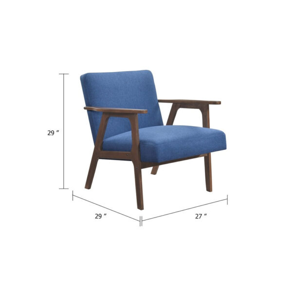 Cathy Accent Chair, Blue Polyester Cushions, Walnut Brown Rubberwood