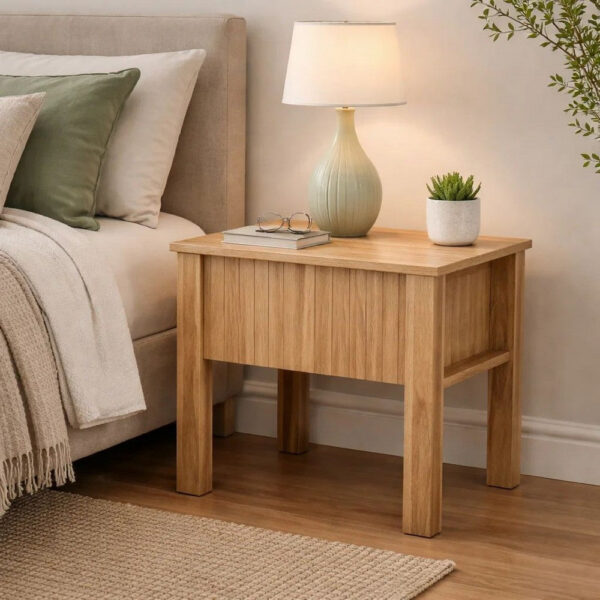 Modern Side End Table, 1 Drawer, Natural Oak Brown, 22x16 Inch Top