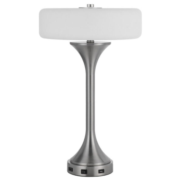 Table Lamp, USB Ports, Frosted White Glass Shade, 22 Inch Brushed Steel