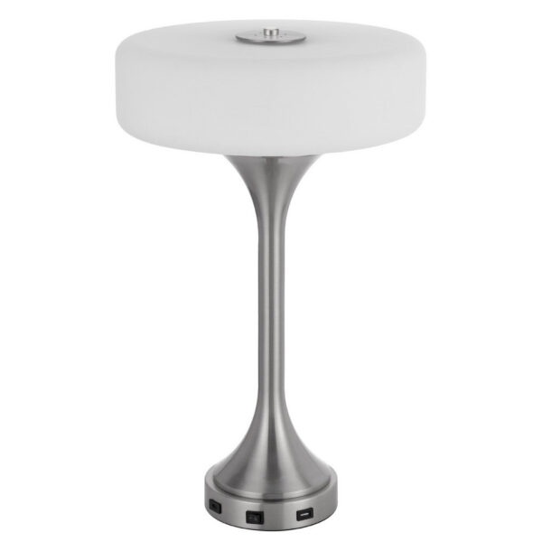 Table Lamp, USB Ports, Frosted White Glass Shade, 22 Inch Brushed Steel